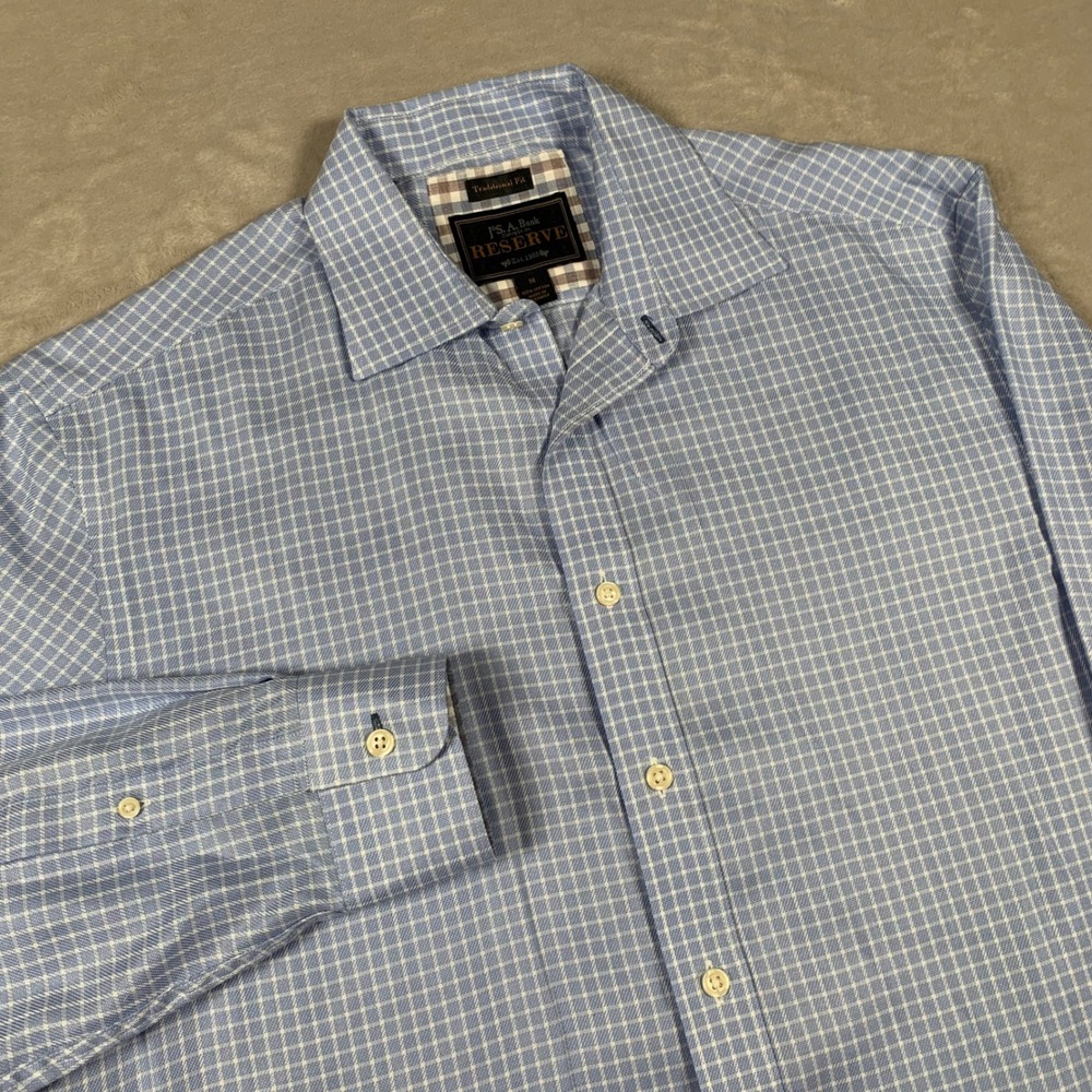 Jos. A. Bank Button Down Shirt Mens M Blue Check Reserve Traditional Fit Cotton